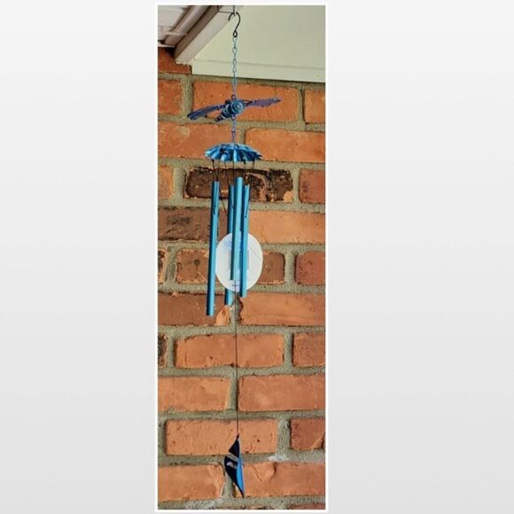 New Russo III Wind Chime Dragonfly Blue Metal Glass Home Outdoor - Picture 5 of 16